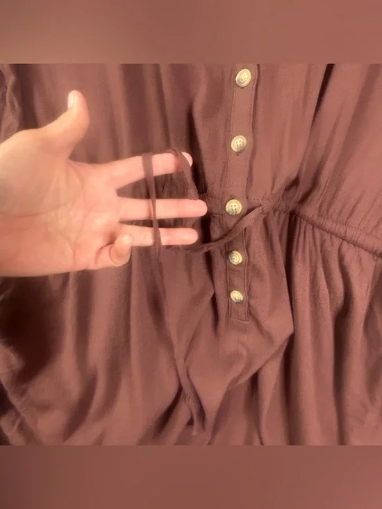 Torrid Romper Womens 3X Brown Rayon Slub Button Front V-Neck Tie Waist Pockets - Picture 8 of 16